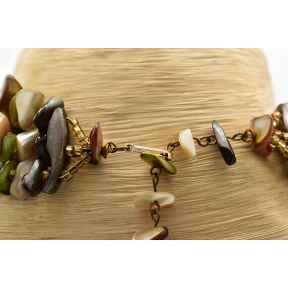 Japan Vintage Beaded Collar Necklace Multi-Strand Stone 1960s Signed BinBH - Picture 11 of 12